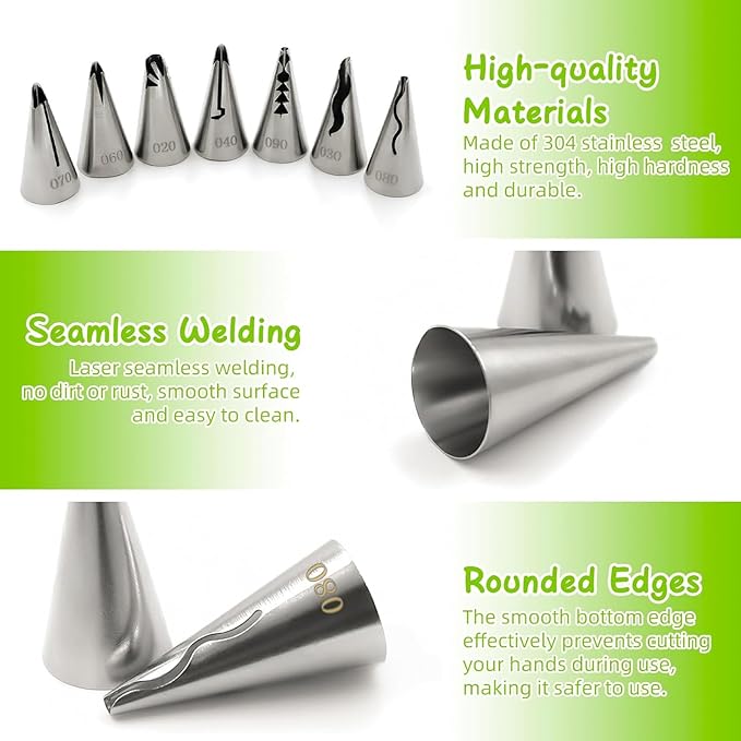 Suuker Ruffle Piping Tips Set, Seamless Stainless Steel Vintage Cake Piping Tips Pleated Skirt Piping Nozzles Set, Cake Decorating Tips for Cake Cupcakes Cookies, 9 Pieces