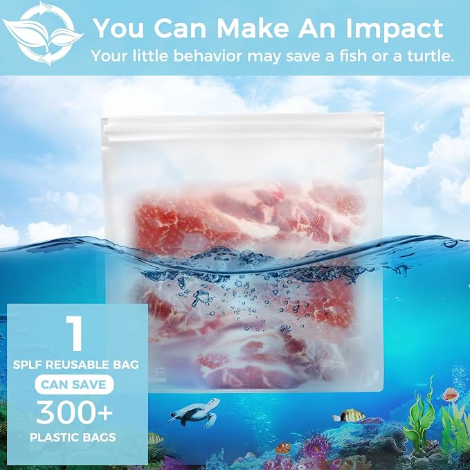 SPLF 4 Pack Dishwasher Safe Reusable Storage Bags, Reusable Gallon Freezer Bags, BPA FREE Stand Up Extra Thick Leakproof Silicone and Plastic Free Zipper Sandwich Snack Lunch Food Bags