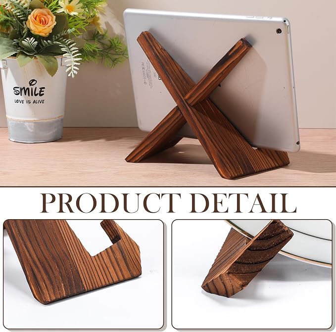 Wenqik 6 Pcs Cookbook Stand for Kitchen Recipe Book Holder Wooden Plate Picture Stand for Display Cook Book Holder for Kitchen Counter(Brown,6.5 Inch)