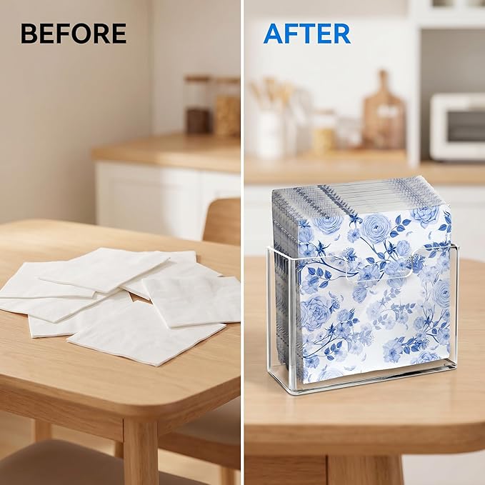 Acrylic Napkin Holder for Table – Clear Square Dispenser for Paper Napkins, Modern Square Paper Napkin Holders for Kitchen, Table Napkin Holder for Home, Hotel, Restaurant