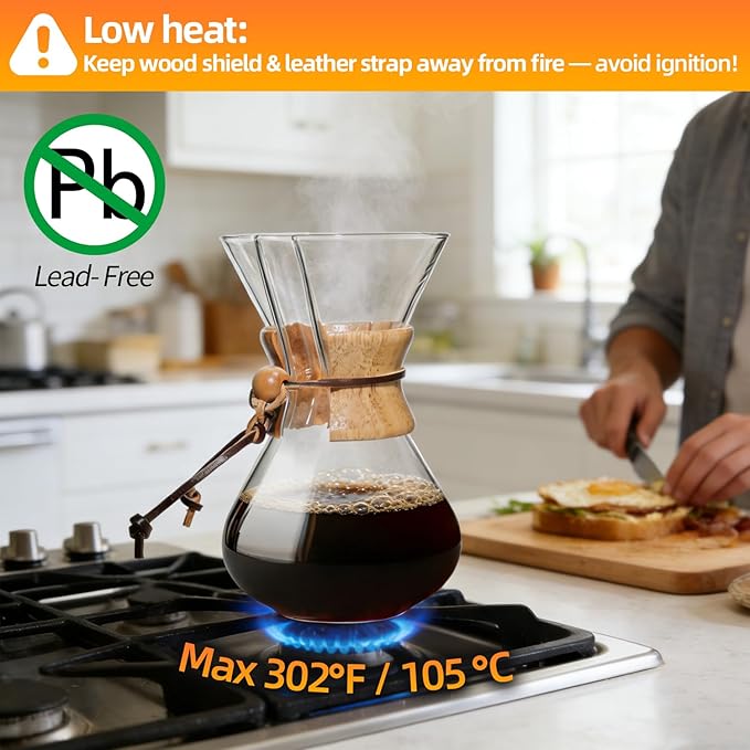 Pour Over Coffee Maker 27 OZ, 8 Cup Borosilicate Glass Drip Coffee Maker with Reusable Stainless Steel Filter and Cork Grip for Home Café 800 ML