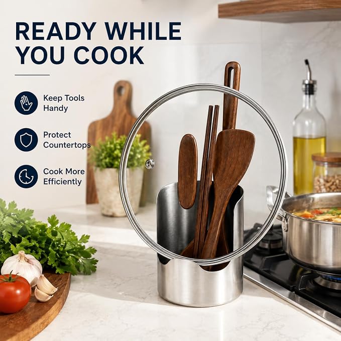 Multi-Functional Kitchen Utensil Holder, Stainless Steel Countertop Organizer for Spoons, Spatulas, Pot Lids, Cutting Boards and Cooking Tools,3pcs