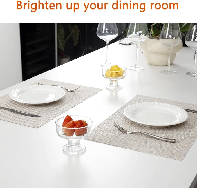 Placemats Set of 12 Washable&Wipeable Place mats for Dining Table Kitchen Indoor Outdoor Table Mats Heat Resistant Non Slip Woven Vinyl Table Placemats (Beigeļ¼12PCS)