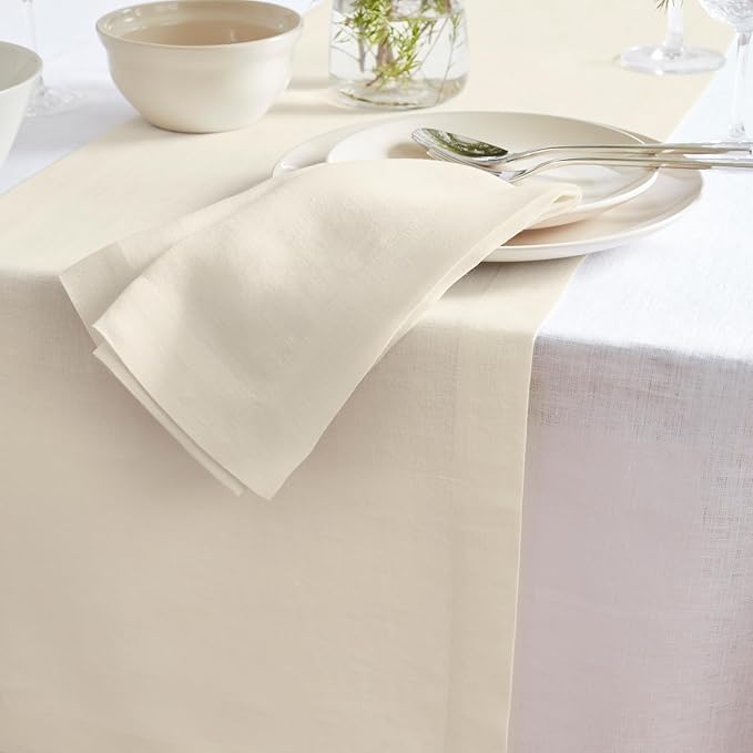 Solino Home 100% Pure Linen Ivory Table Runner 72 Inches - 14 x 72 Inch for Dining, Coffee Tables and Dressers - Sonoma Collection - Spring, Summer