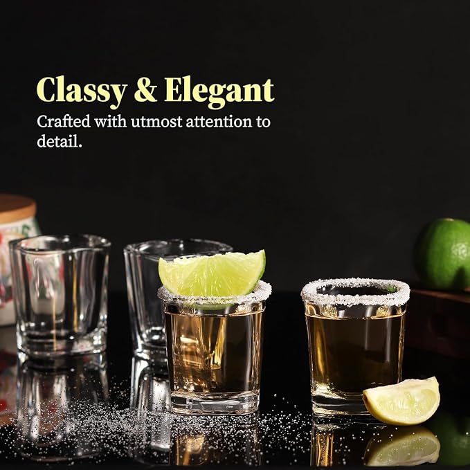 QUAFFER Square Shot Glasses Heavy Base 2oz (Set of 24) – Modern Shot Glass – Classic Whisky Vodka Tequila Sherry Brandy Cordial Mini Snifters Glasses - Perfect for Parties, Bars, Events, Home Bar