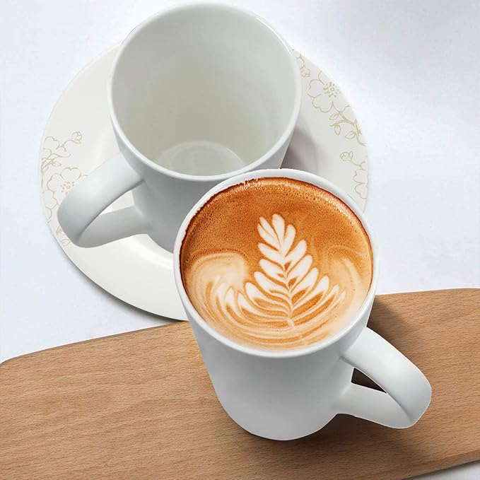 20oz Ceramic Coffee Mugs Large Latte Mugs Modern White Drinking Cups with Handles Set of 4 Perfect for Tea, Coffee, Cocoa