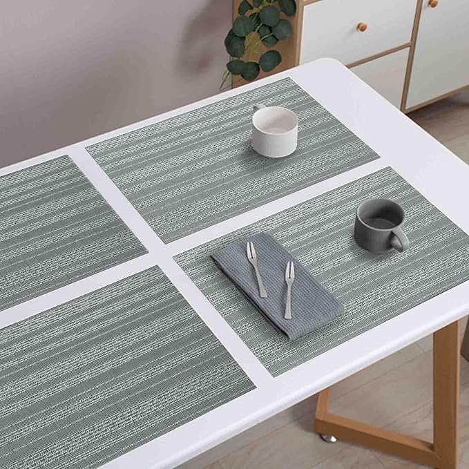 AHHFSMEI Placemats Set of 4 Washable Woven Vinyl Placemats for Dining Table Heat Resistant Non-Slip Stain Resistant Table Mats for Kitchen & Home Decor(Grey Shine,4)
