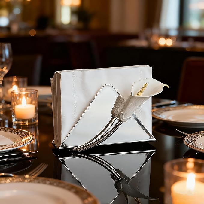 Luxurious Napkin Holder for Table – Silver Iron Upright Napkin Dispenser for Paper Napkins, Napkin Dispenser for Kitchen Dining, Cocktail Picnic Bar Modern Kitchen and Dining Decor