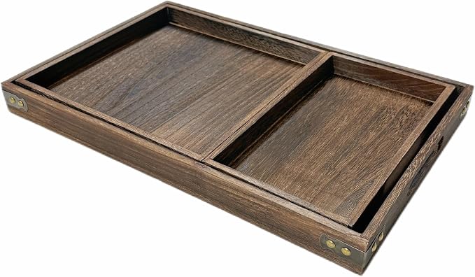 3-Piece Wooden Serving Tray Set - Nesting Platters for Entertaining & Breakfast