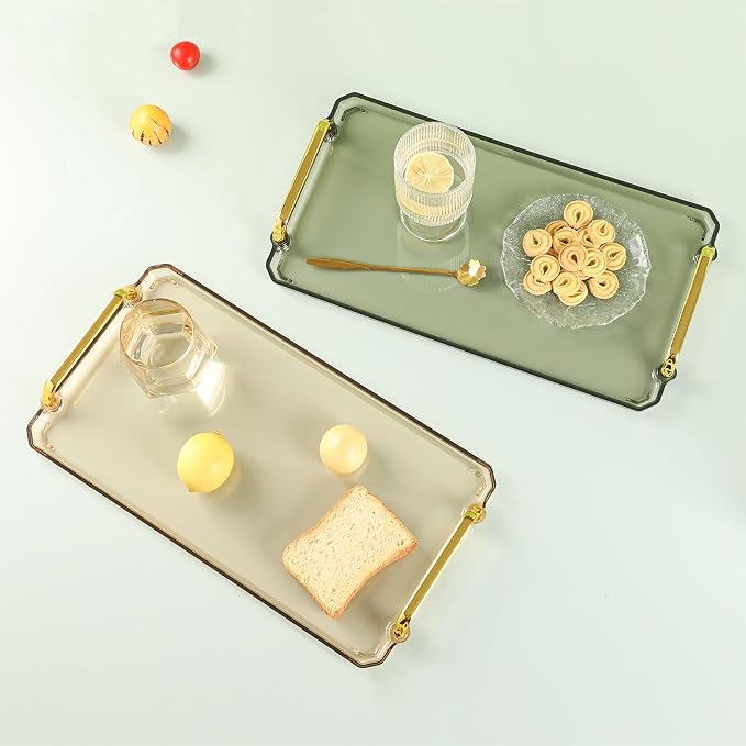 Serving Tray with Handles Serving Tray Valet Tray Plastic Serving Trays for Party, Kitchen, Bathroom, Dessert Table, Cupcake Display, Acrylic Tray for Ottoman Coffee Table, Decorative Trays (Green)