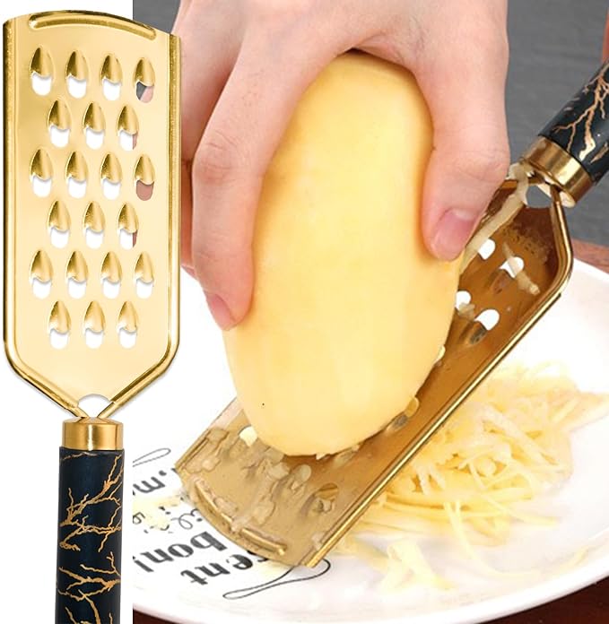 Professional Cheese Grater, Gold Stainless Steel Cheese Grater Handheld, Grater Hand Crank, Practical Kitchen Gadgets, Graters for Cheese, Chocolate, Spices (3 Size)