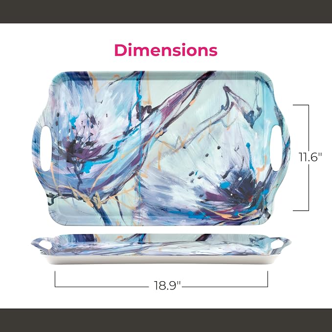 Pimpernel Blooms in Lilac Large Handled Tray | Serving Tray for Lunch, Coffee, or Breakfast | Made of Melamine for Indoor and Outdoor use | Measures 18.9" x 11.6" | Dishwasher Safe