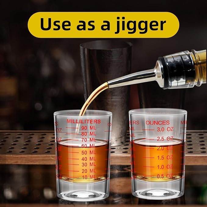 1Pc Shot Glass Measuring Cup 3 Ounce/90ML Liquid Heavy High Espresso Glass Cup Black Line Espresso Shot Glasses with Measurement (1, Red scale)