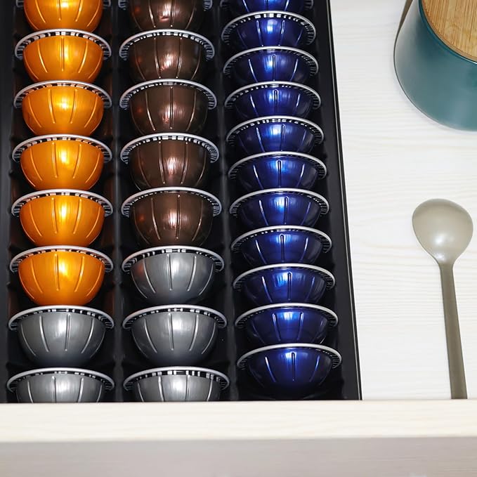 Coffee Pod Storage holder,Drawer Insert tray Holds 60-90pods Compatible with Nespresso Vertuo Vertuoline Capsules for Kitchen,Home,Office (Black)