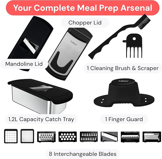 Fullstar All in One Vegetable Chopper and Mandoline Slicer - Food Chopper with Container and Julienne Slicer, Fruit Slicer, Veggie Cutter, Kitchen Gadgets & Gift for Mom (8 in 1, Stainless Steel)