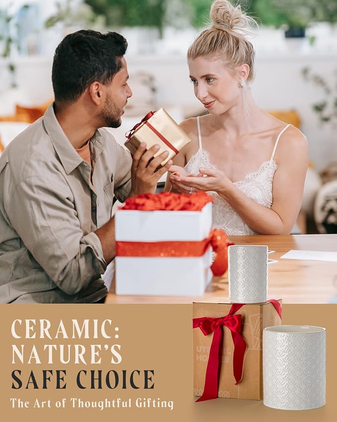 Nucookery Utensil Holder for Kitchen Counter, White Large Stable Ceramic Cooking Utensil Crock for Countertop Organizer, Farmhouse Decor, Set of 2, 7.1"&5.4",Christmas Thanksgiving Gift, Petal Pattern