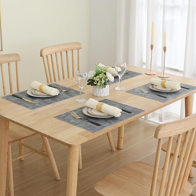 Homaxy Faux Leather Heat Resistant Placemats for Dining Table Set of 4, Waterproof Wipeable Washable PU Table Mats, Easy to Clean Anti-Slip Place Mats, 11.8" x 17", Black & White