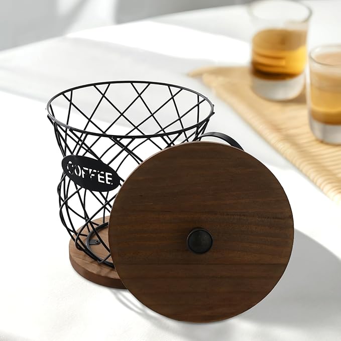 Coffee Pod Holder Coffee Pod Holder with Lid and Handle Large Capacity Coffee Capsules Holder Coffee Pods Storage Organizer for Home Office Countertop Decor (Black with Lid)