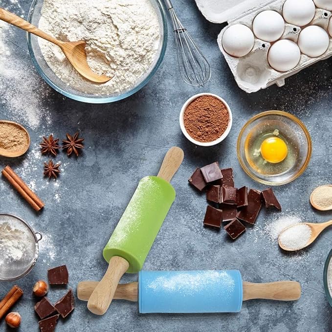 Koogel 2PCS Small Rolling Pin, 9 Inch Kids Rolling Pin for Baking Supplies, Playdough, Wooden Handle Dough Rollers