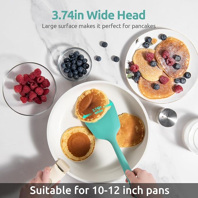 U-Taste 18/8 Stainless Steel Measuring Cups and Spoons Set (Set of 12,Multicolor), and 600℉ Heat Proof Long & Wide Silicone Solid & Slotted Turner for Egg, Pancake (Set of 2, Aqua Sky)