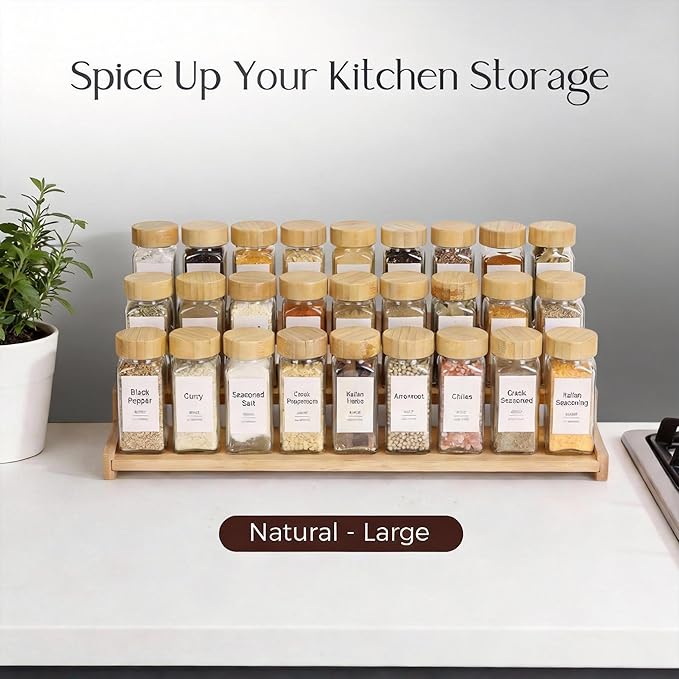 Bamboo Spice Rack,3-Tier Spice Rack Organizer for Cabinet or Pantry (Bamboo, L)