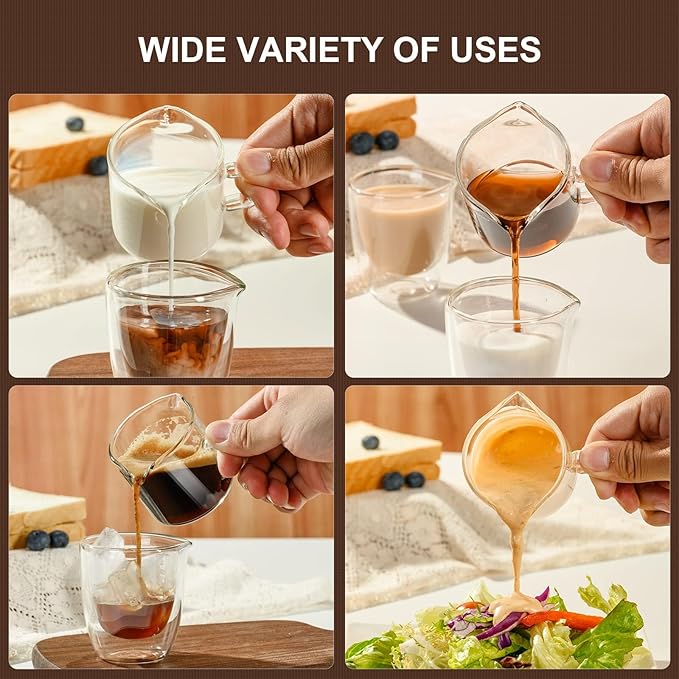 PARACITY Espresso Cup with Handle set of 2, Double Spout Glass Measuring Cup with Dual Scale, Espresso Shot Glass with V-Shaped Mouth, Clear Glass Milk Frothing Pitcher, Espresso Accessories