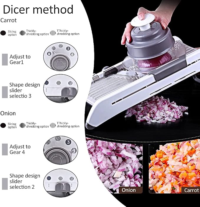 18 Types Adjustable Mandoline Slicer, Foyomo Stainless Steel Manual Cutter Vegetable Grater Julienne Slicer Waffle Fruit Kitchen Potato Cutter White