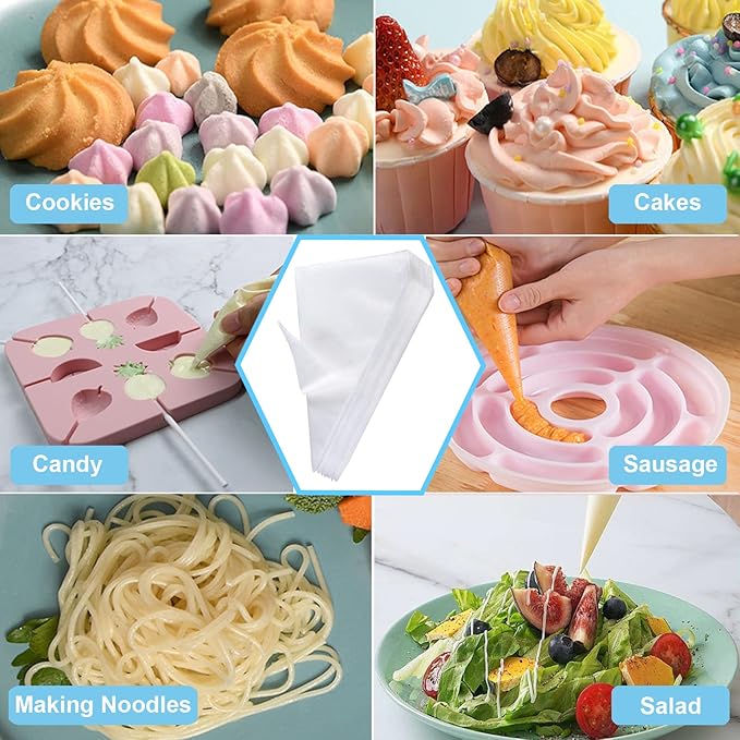 Piping Bags and Tips Set - 100 12Inch Disposable Pastry Piping Bags for Royal Icing with 7 Frosting Tips, 10 Icing Bags Ties, 2 Scriber Needle - Tipless Piping Bags Kit for Cookies & Cake Decorating