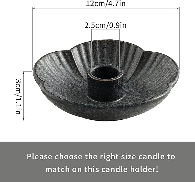 Ceramic Candle Holder, Candlestick Holder for Candles,Incense, Santo Palo, Rustic Vintage Home Decor for Halloween Christmas Weddings, Dining Room Table & Living Room Display (Black)