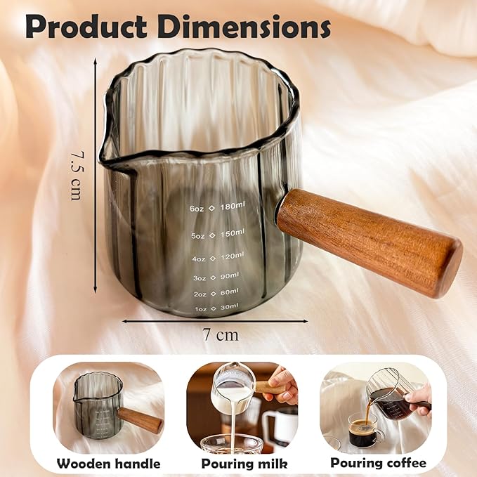 Espresso Measuring Cup with Handle, Espresso Pouring Cup, Espresso Shot Cup, 6oz Glass Measuring Cup For Coffee, Milk, Tea, Baking and Cooking (Gray 180ml)