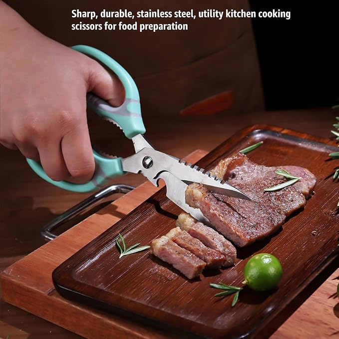 BoFuYuan Kitchen Scissors, 9-Inch Heavy Duty Multipurpose Food Cutting Shears, Detachable Dishwasher Safe, Sharp Serrated Blade, Ergonomic Non-Slip Handle for Food, Meat, Herbs, Green