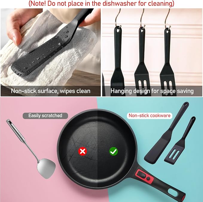 KIBBEH 3 Pack Heat Resistant Silicone Slotted Cooking Spatula Set, Multipurpose BBQ Clamp for Gripper Bread Clip, Fried Steak Clamp, Flipping Fish, Toast Salad Tongs
