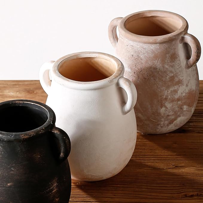 Rustic Kitchen Utensil Holder for Countertop, Ceramic Utensil Crock for Kitchen Counter,Farmhouse Spatula Organizer for Countertop, Vintage Crock Decor, Ideal Housewarming Gift (Black)