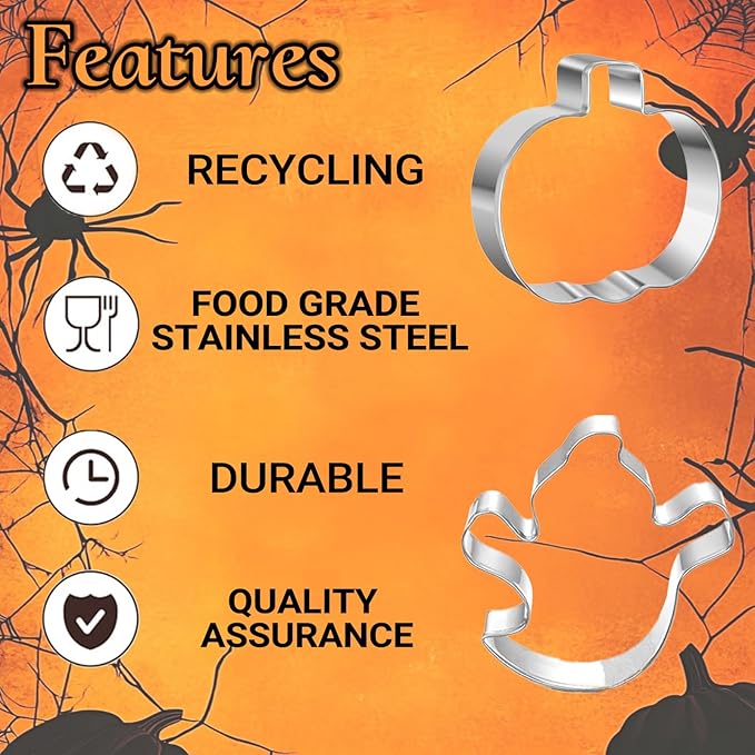 12PCS Halloween Cookie Cutters Set Stainless Steel, Ghost Bat Cat Pumpkin Shapes (Halloween-12pcs) (12pcs)
