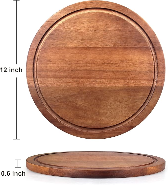 Round Acacia Wood Cutting Boards for Kitchen Meat Small Wooden Charcuterie Boards Decorative Bread Serving Cheese Board Chopping Board Butcher Block Circle Pizza Board Charcuterie Tray Food Platter