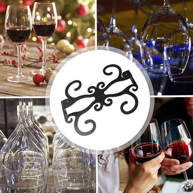 Hanging Stemware Racks, Butterfly Wine Glass Rack, Under Cabinet Wine Glasses Holder Stainless Steel Wine Glass Rack, Black Iron Organization and Storage Hanger Shelf for Bar Kitchen Decor(Black)