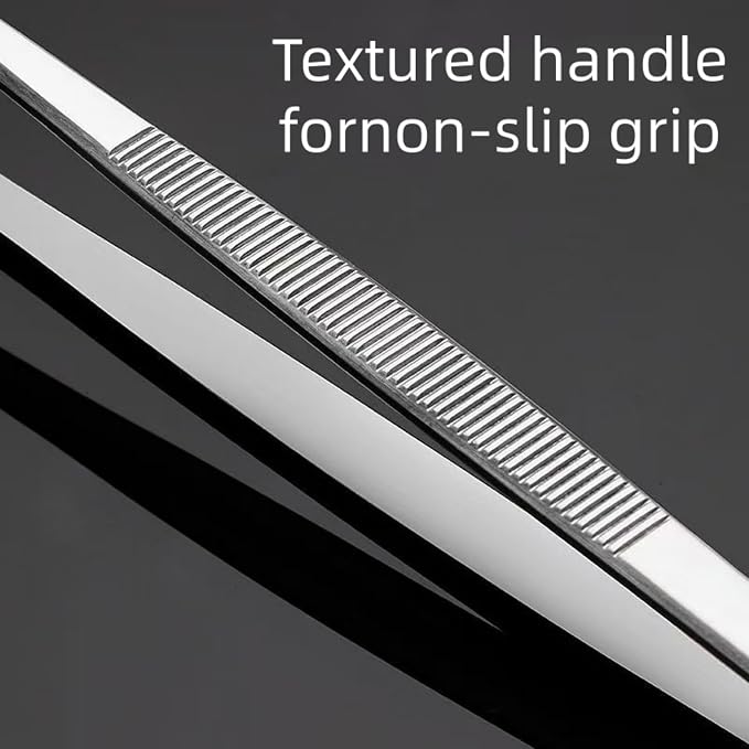 10-Inch Fine-Tip Kitchen Tweezers Tongs, Extra-Long Stainless Steel Cooking Tweezers Dishwasher Safe for Grilling, Baking & Food Prep (2 Parks 10In BBQ Tongs w/Hook)