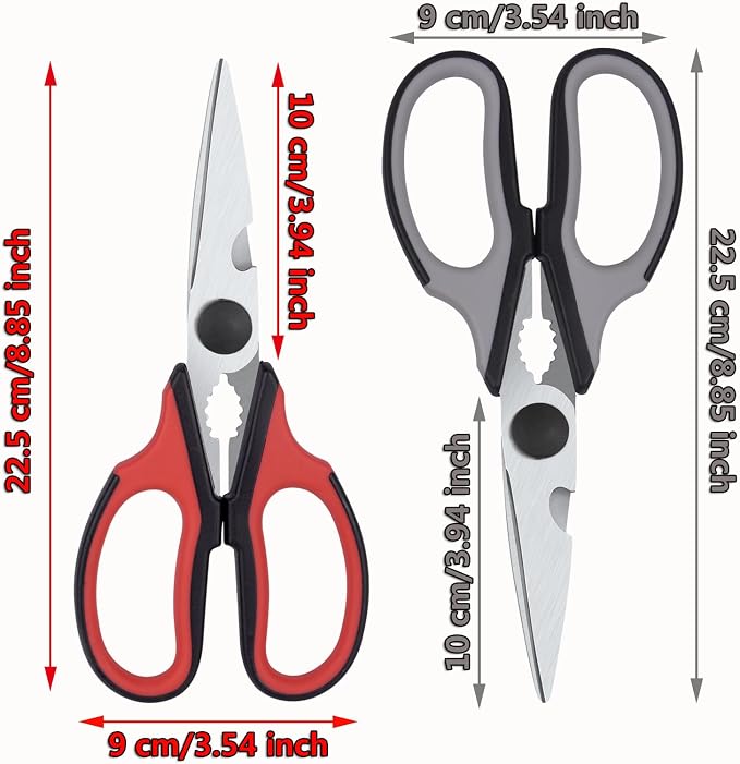 Left Handed Scissors Kitchen Shears, All Purpose Left Hand Heavy Duty Meat Scissors Poultry Shears, Lefty Tools Utensils, 2-Pack (Black/Red, Black/Gray)