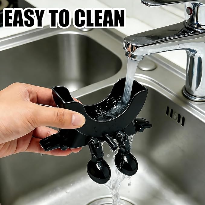 Cute Hanging Sponge Holder with Drainage,3D Printed Kitchen Funny Sponge Stand for Sink,with non-slip pads,Suitable for Scrub Daddy Holder,Keeps Your Sponge Dry Smiling (Black)