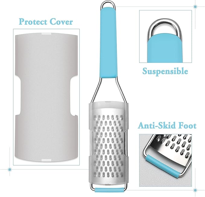 Cambom Cheese Grater Citrus Zester Lemon Zester Pack of 3-304 Stainless Steel - A Sharp Tool for Parmesan Cheese, Ginger, Garlic, Nutmeg, Chocolate, Vegetables,Fruits,Dishwasher Safe Blue