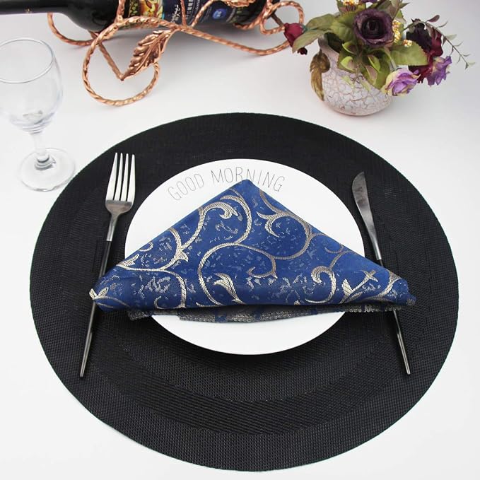 PIGCHCY Round Placemat Set of 6 Heat Resistant Vinyl Washable Kitchen 15 inch Placemats for Home Indoor Outdoor Party (Black)