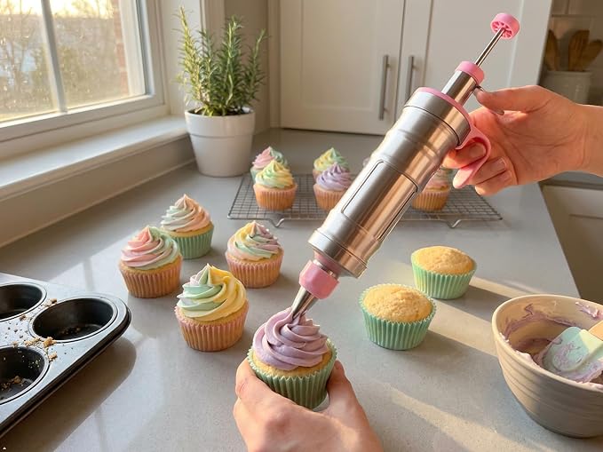Dessert Decorating Piping Syringe Set Cake Decorating Tool Cookie Gun Press,Icing Decoration Gun,Frosting Piping Kit 6 Piping Icing Nozzles for Baking,Cupcake,Deviled Eggs Gifts for Mom Grandma Women