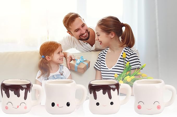 Marshmallow Mugs Set of 4 with Handle Marshmallow Cups Cute Mugs for Kids Hot Chocolate Cocoa Mug Gifts for Kids Women Christmas Mother's Day Set 6OZ