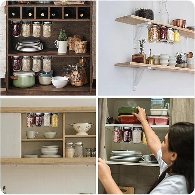 CDQL 2 Pcs Aluminum Alloy Mason Jar Organizer,Mason Jar Holders for Hanging,Space Saving Mason Jars Rack,Mason Spice Jars Hanger Brackets,Kitchen Under Cabinet Storage Rack for