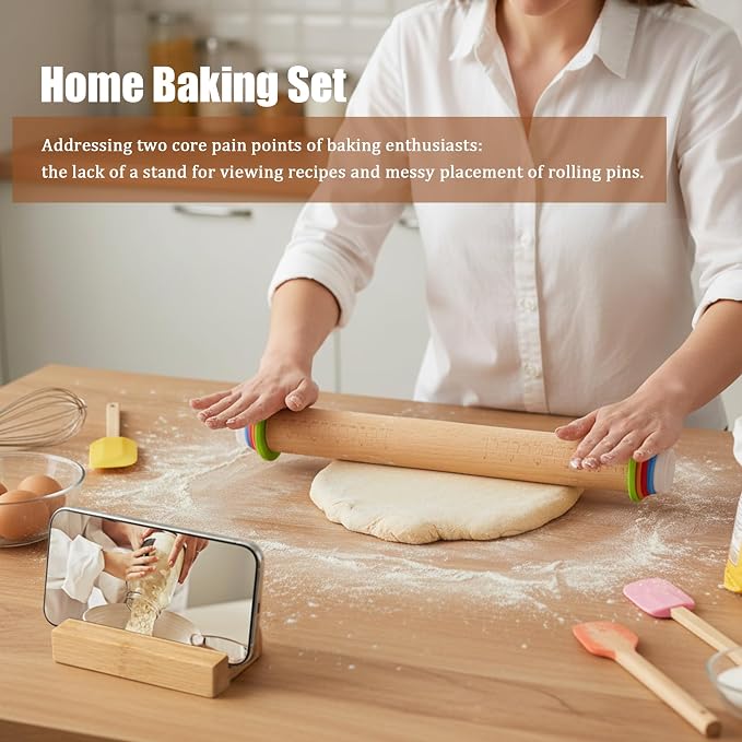 Adjustable Rolling Pin with Thickness Rings -17INCH Wood Dough Roller for Perfect Baking, Fondant & Cookies Ideal Rolling Pin for Dough & Cookie Decorating Supplies
