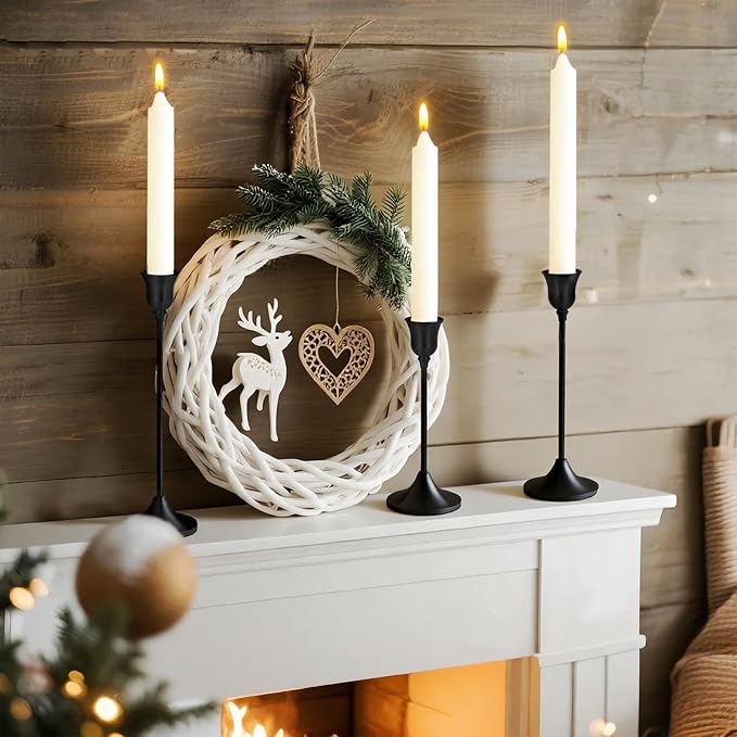 Tifanso Black Candle Stick Holder - 3PCS Taper Pillar Tall Candlestick Holders, Metal Vintage Decor, Dinner Table Dining Room Centerpieces Decorations for Wedding Fireplace Mantel Housewarming Gift