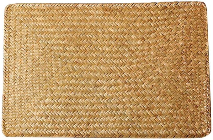Natural Woven Rattan Rectangular Placemats Seagrass Place Mats for Dining Table, 18x12inches Set of 4