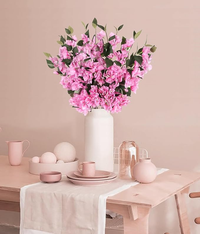 10PCS Pink Bougainvillea Artificial Silk Flowers 29.50" Fake Bougainvillea Branches Vine Faux Flower Stems for Home Garden DIY Decorations Wedding Table Centerpieces Floral Arrangements (Pink)