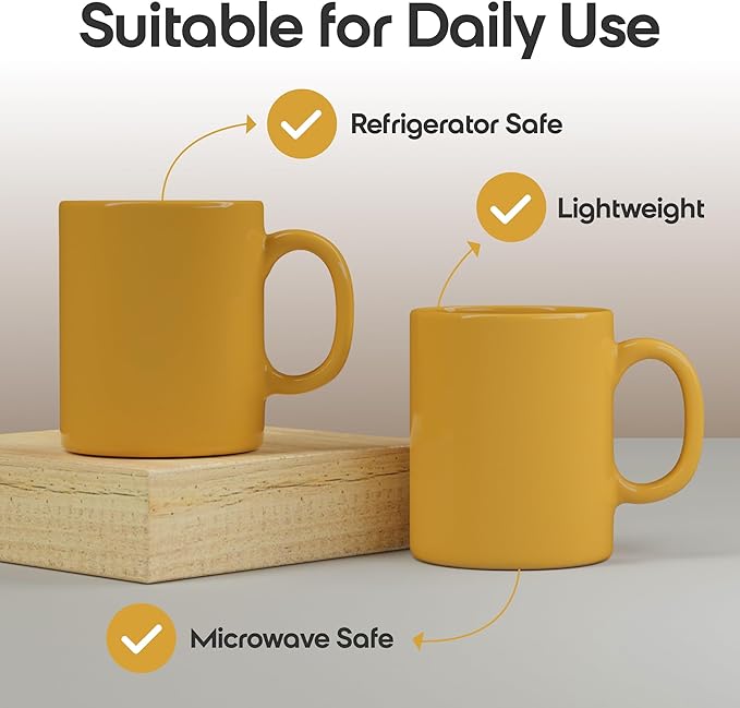 Omniware Teaz Cafe 11 oz Classic Mug, Set of 4 - Vintage-Inspired Stoneware Coffee Cups, Retro Diner Aesthetic, Rustic Drinkware, Dishwasher Safe, Ideal for Tea or Espresso (Gold)