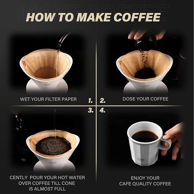 Pour Over Coffee Maker Set, White Ceramic Coffee Dripper with V60 Paper filter, White Ceramic Streamline Coffee Mug for Cafe Home Restaurant 6291-12101-03A